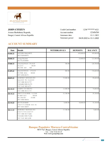 Download Central African Republic Banque Populaire Maroco Centrafricaine bank statement excel Photoshop template